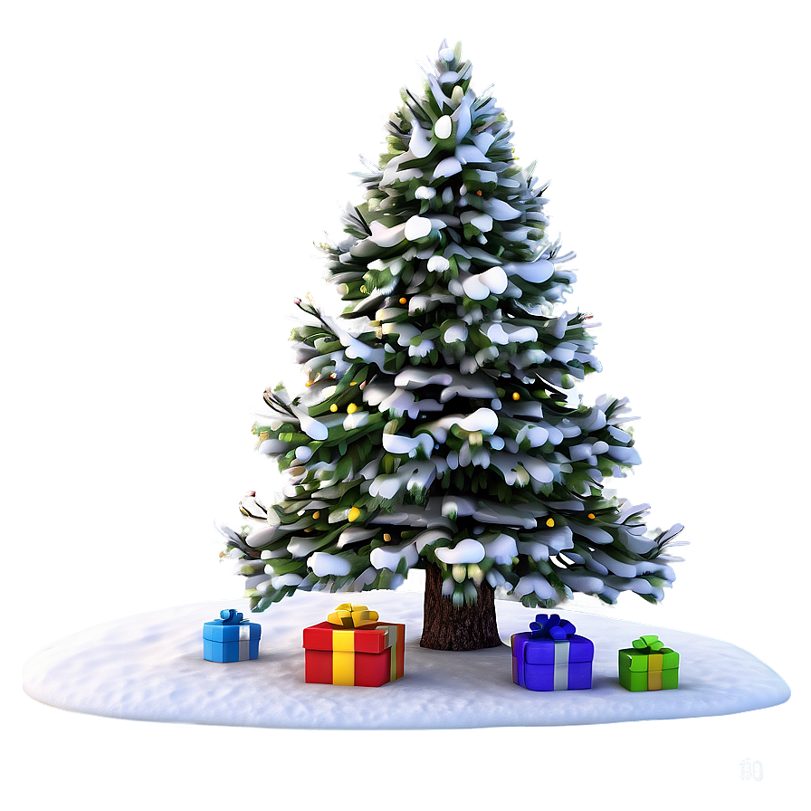 Snowy Tree With Lights Png 4 PNG image