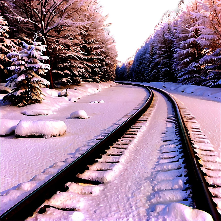 Snowy Winter Scene Railroad Tracks Png 06122024 PNG image