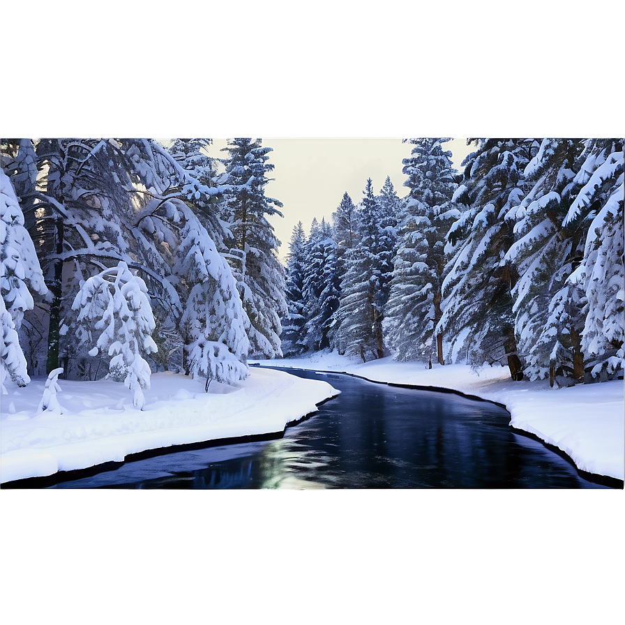 Snowy Winter Trees And River Png 06292024 PNG image