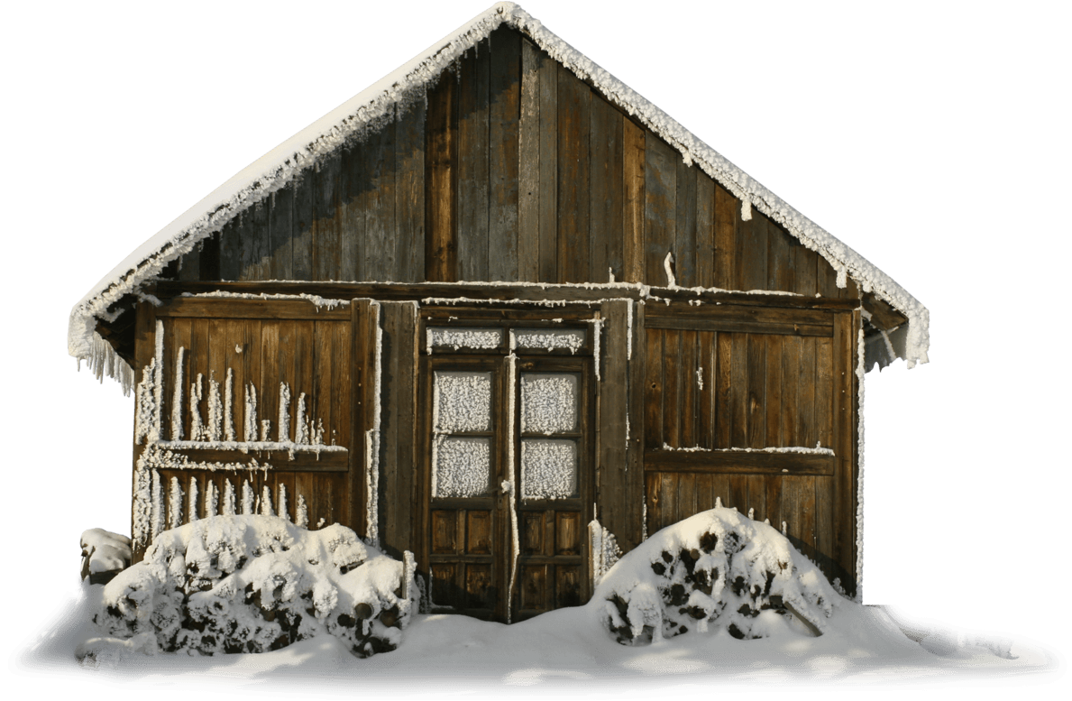 Snowy Wooden Cabin Facade PNG image