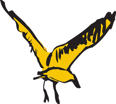 Soaring Yellow Black Bird Illustration PNG image