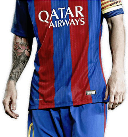 Soccer Player Tattooed Arms Qatar Airways Kit PNG image