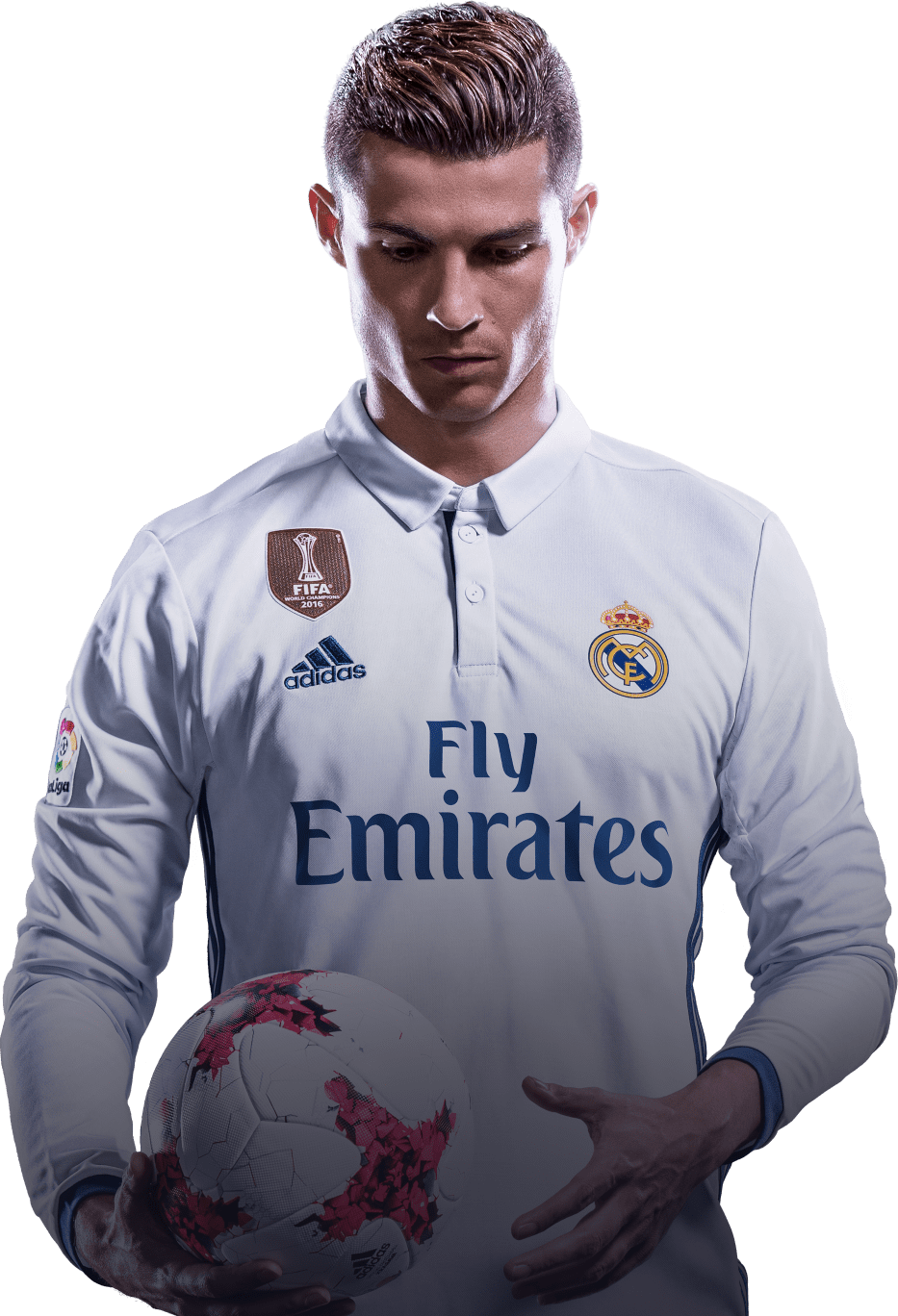 Soccer_ Star_ Holding_ Ball_ Real_ Madrid_ Kit PNG image