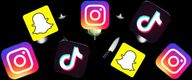 Social Media Icons Floating Black Background PNG image