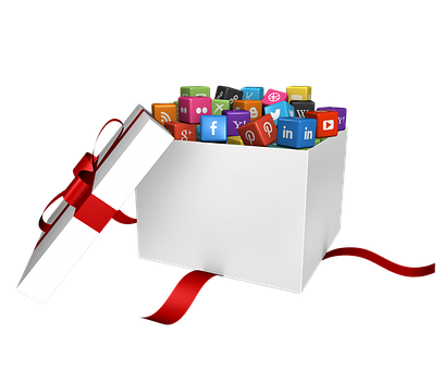 Social Media Icons Gift Box PNG image