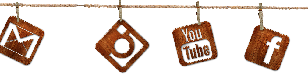 Social Media Icons Hanging Wooden Signs PNG image