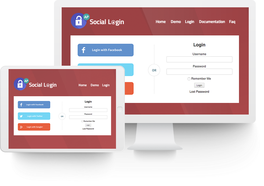 Social Media Integrated Login Screens PNG image