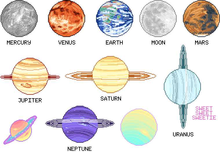 Solar System Pixel Art Planets PNG image