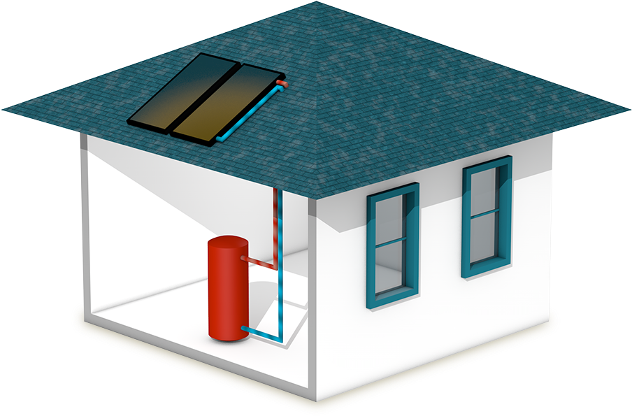 Solar Water Heating System Isometric View PNG image