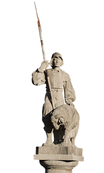 Soldierand Lion Statue Nighttime PNG image