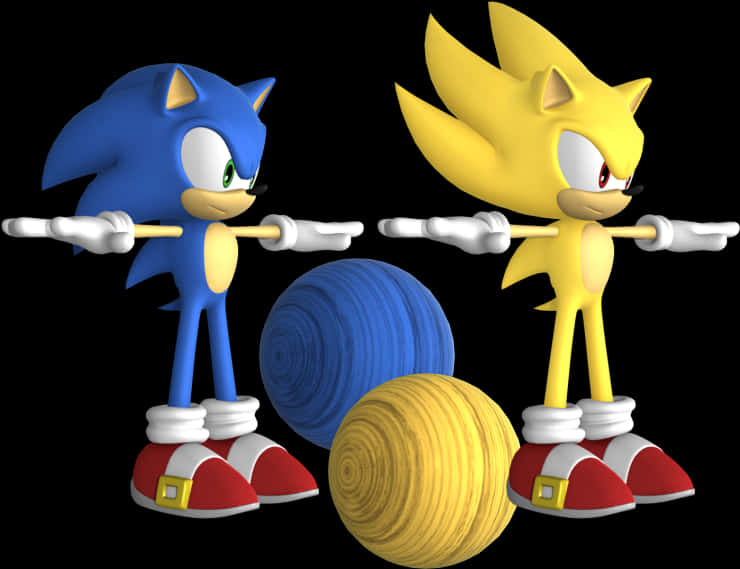 Sonic_and_ Super_ Sonic_with_ Yarn_ Balls PNG image