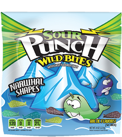 Sour Punch Wild Bites Narwhal Shapes Candy Package PNG image