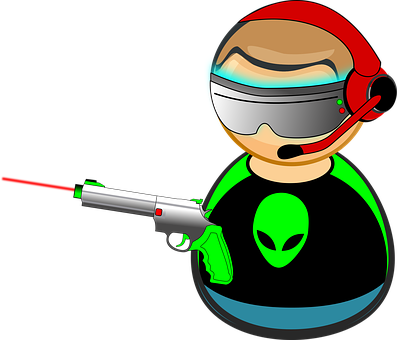 Space Agentwith Alienand Ray Gun PNG image