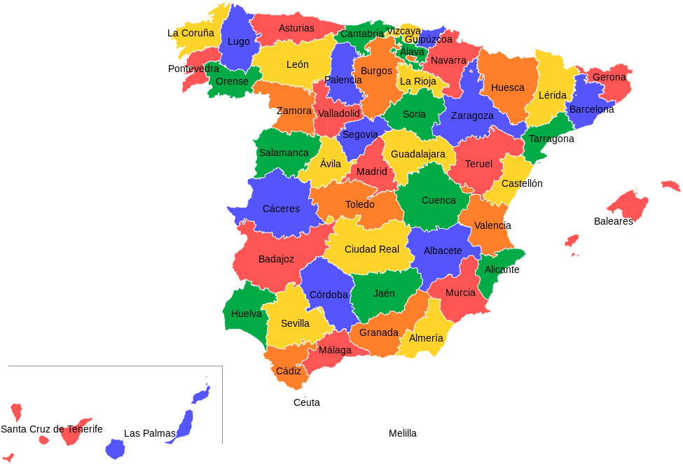 Spain Political Map Colorful Provinces PNG image