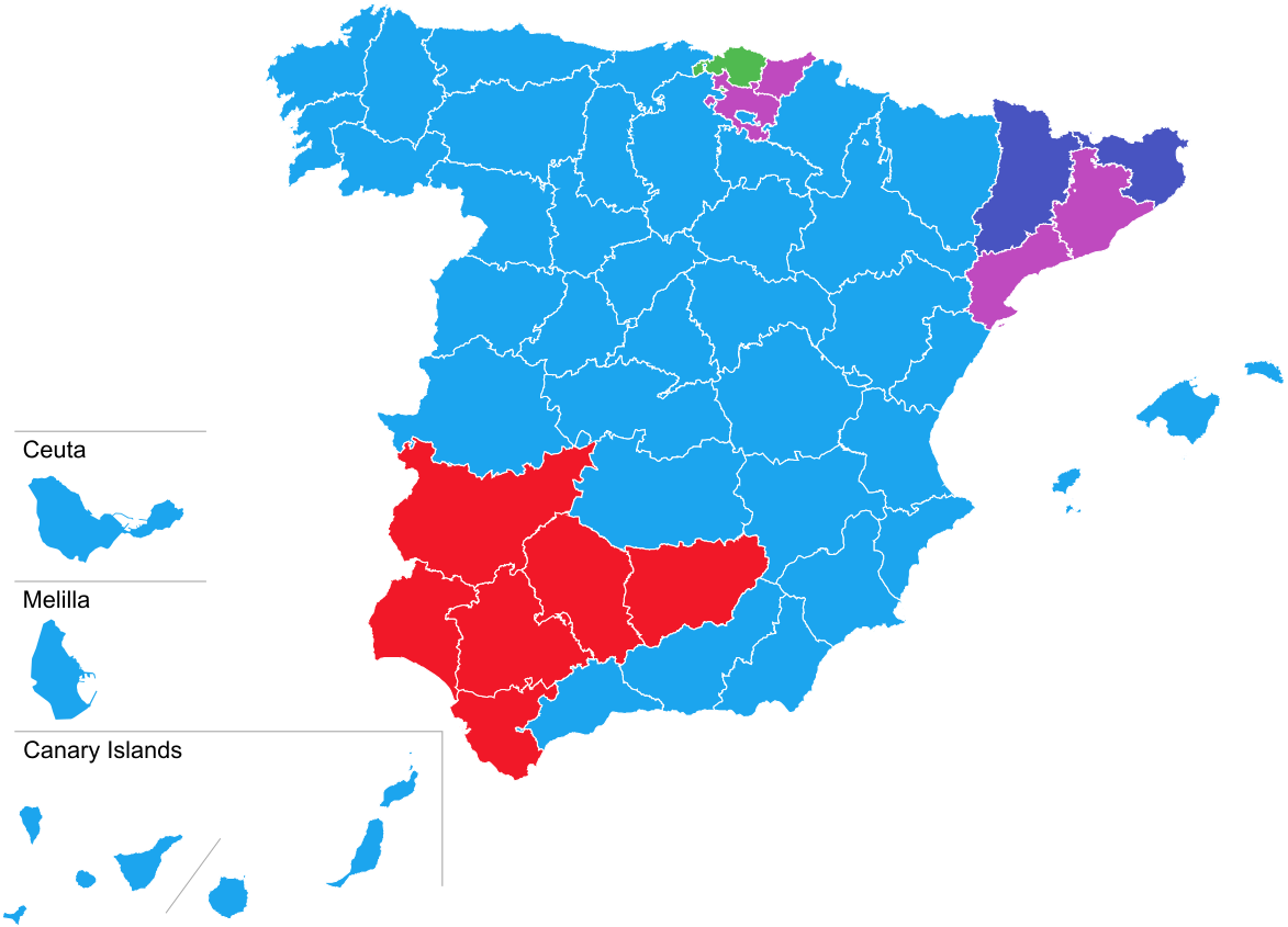 Spain Political Map Regions Color Coded PNG image