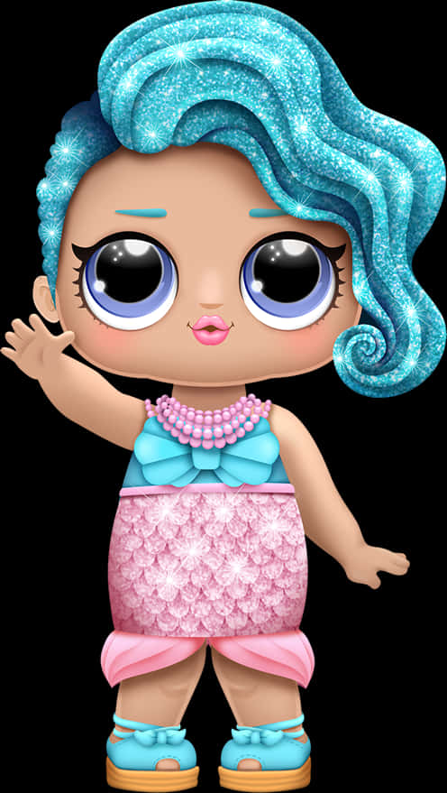 Sparkling Blue Haired Doll PNG image