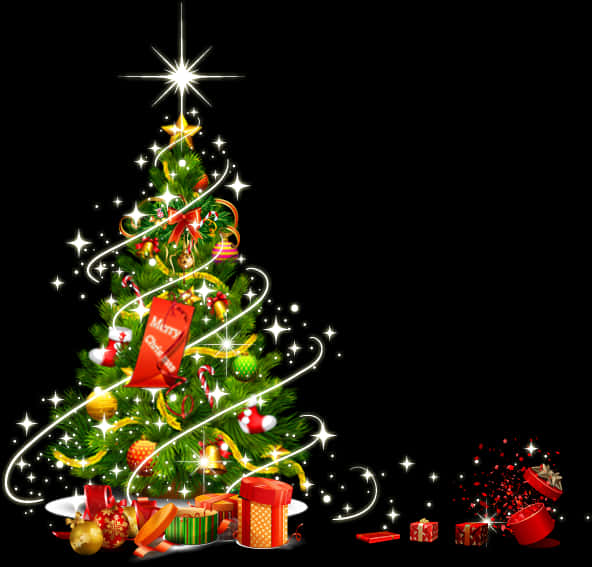 Sparkling Christmas Treewith Gifts PNG image