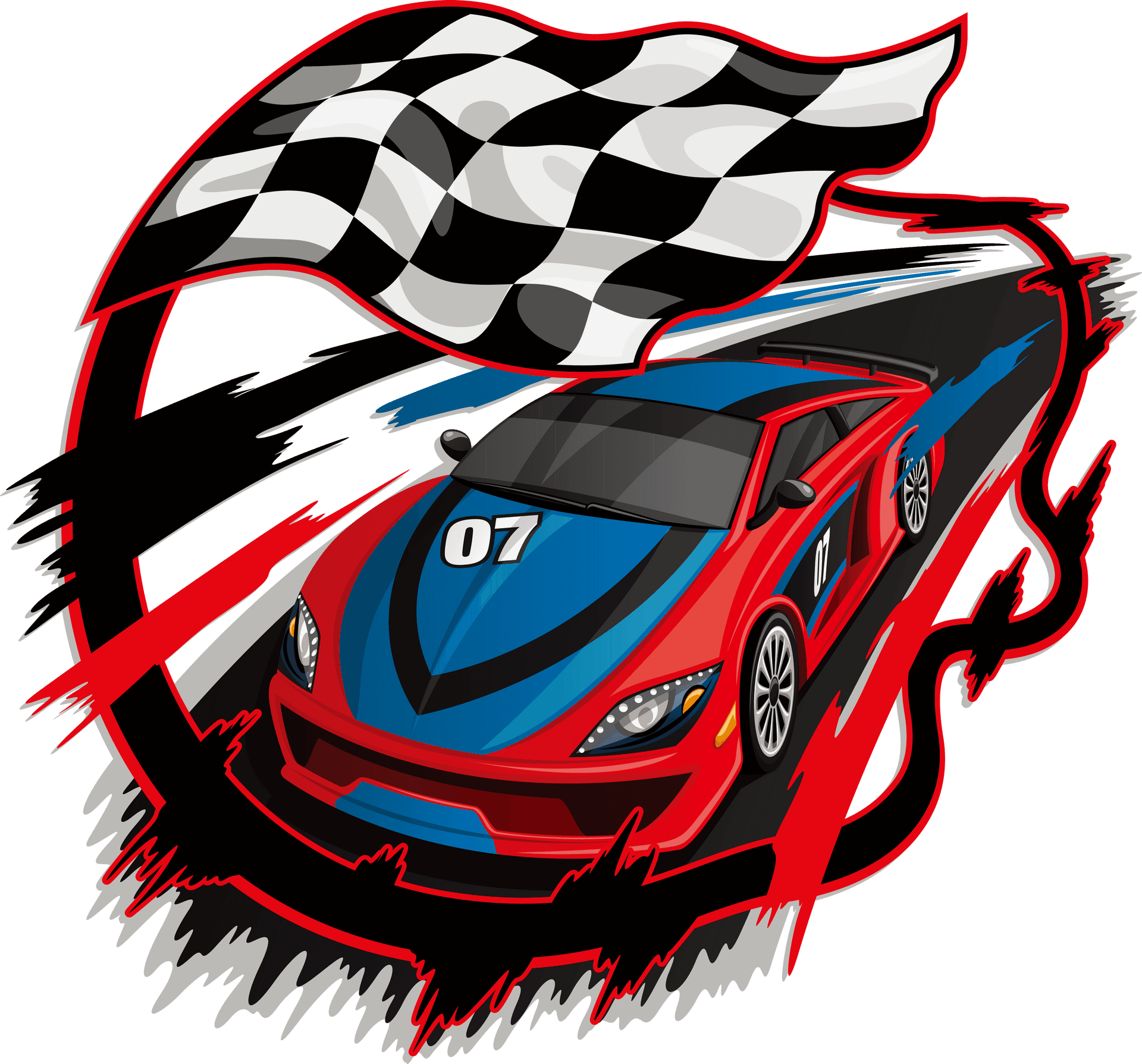 Speeding Race Car Number07with Checkered Flag PNG image