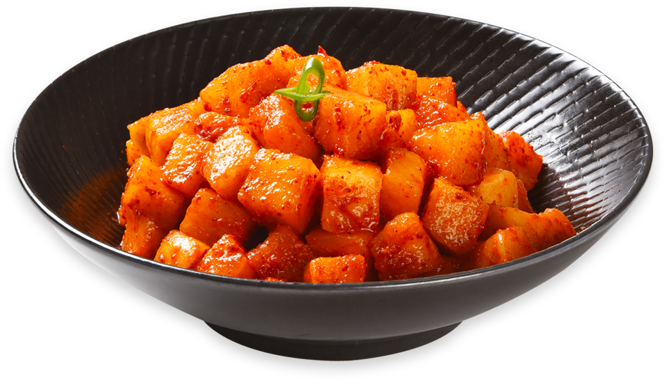 Spicy Cubed Radish Kimchi Dish PNG image