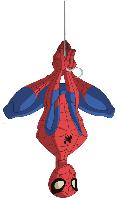 Spider Man Cartoon Hanging Upside Down PNG image