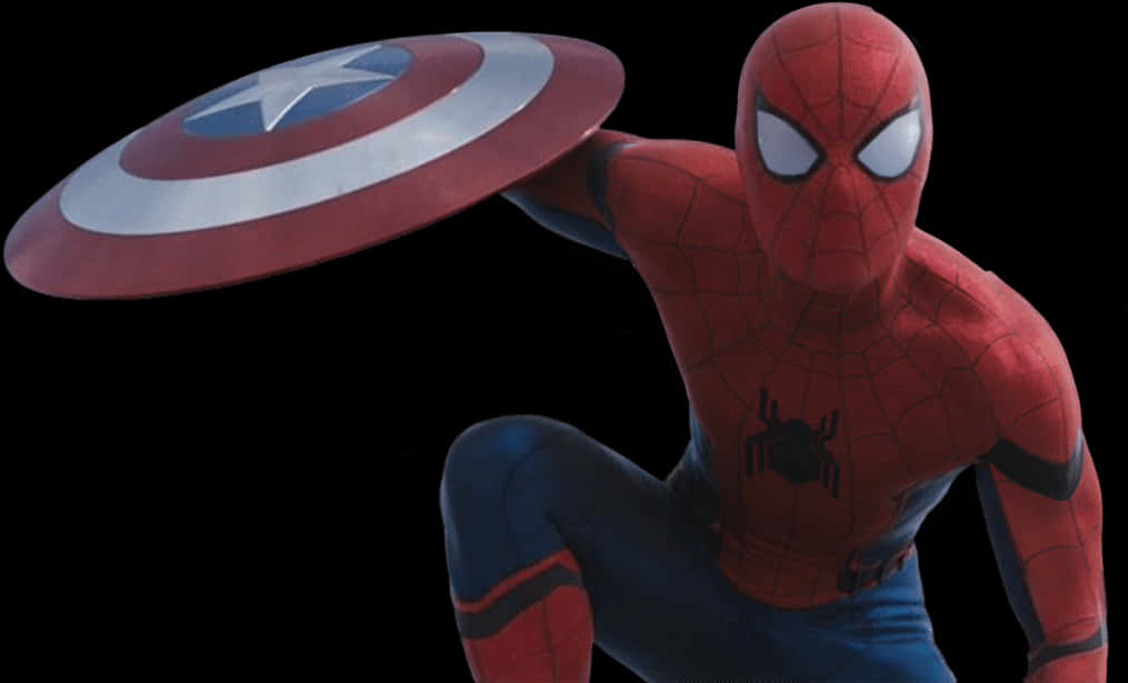 Spiderman With Captain Americas Shield PNG image