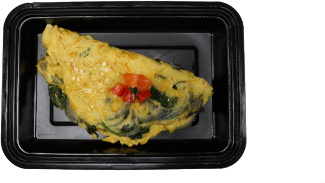 Spinach Tomato Omelettein Container PNG image