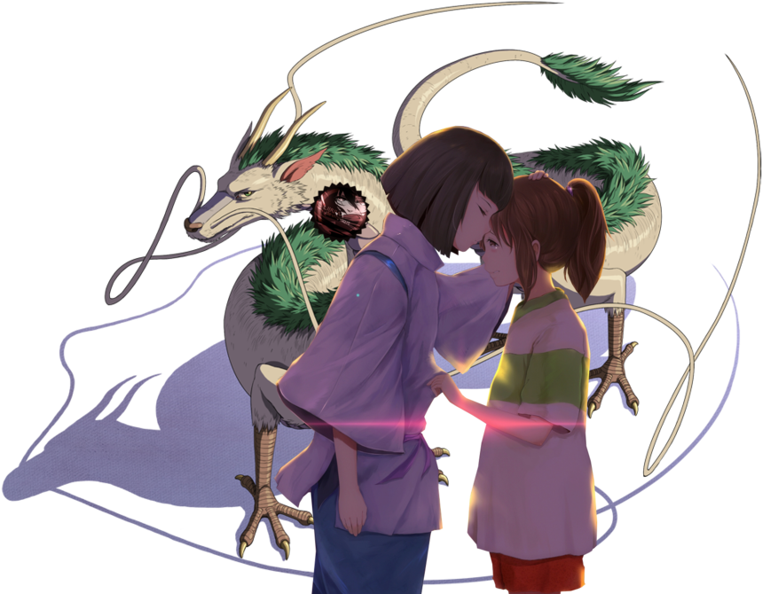 Spirited Away Hakuand Chihiro Tender Moment PNG image