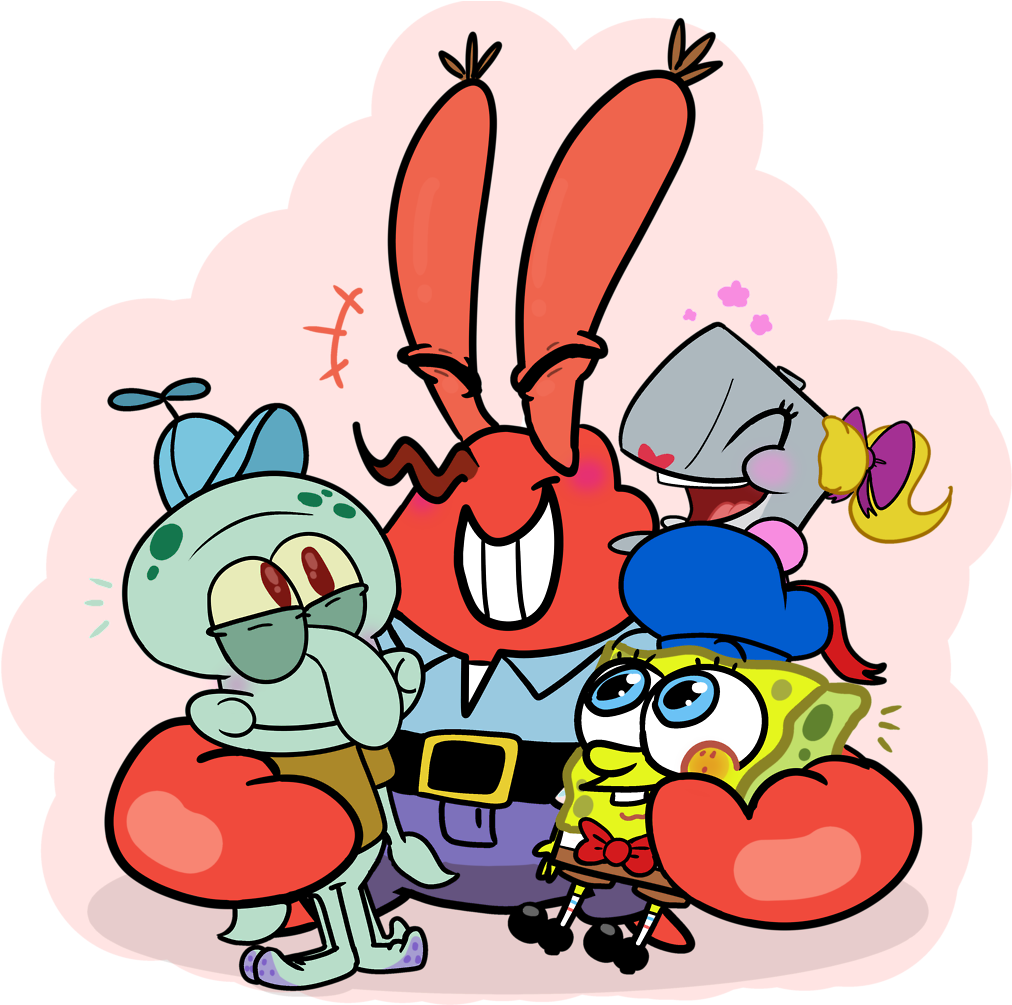 Sponge Bob_ Characters_ Group_ Hug PNG image