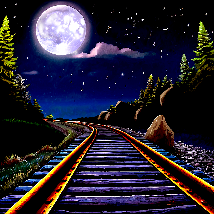 Spooky Nighttime Railroad Tracks Png 94 PNG image