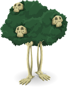 Spooky_ Tree_with_ Skull_ Decorations PNG image