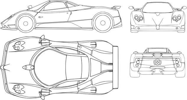 Sports Car Blueprint Vector PNG image
