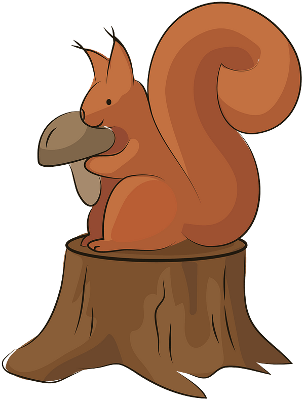 Squirrel_ Holding_ Mushroom_ On_ Stump PNG image