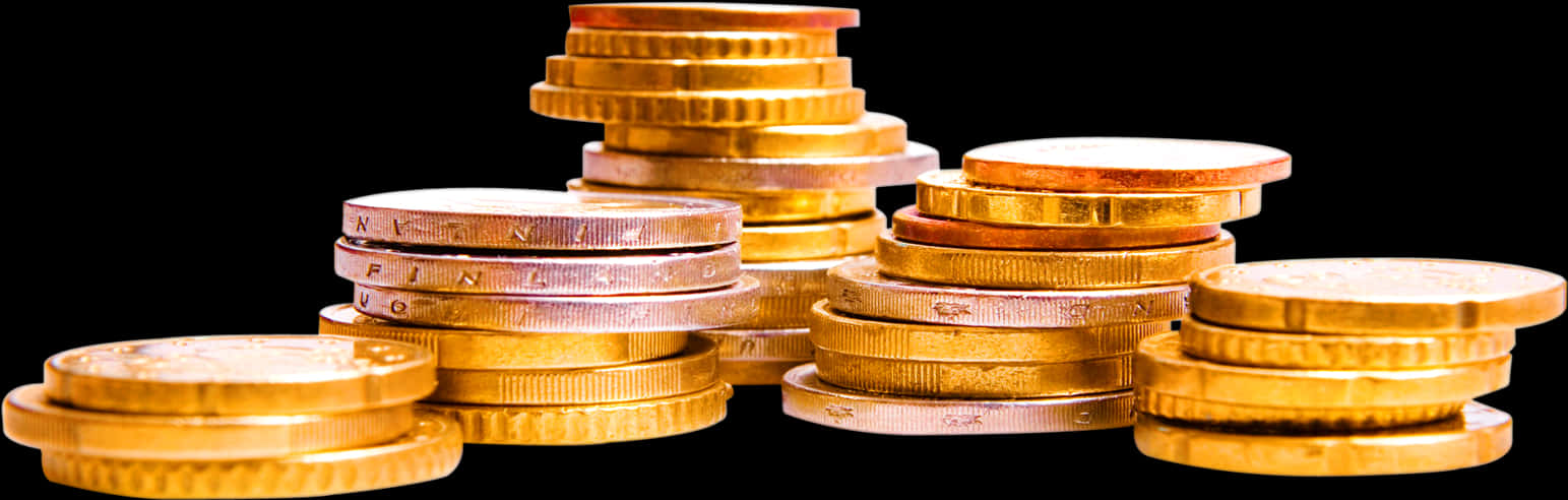 Stacked Gold Coins Black Background PNG image