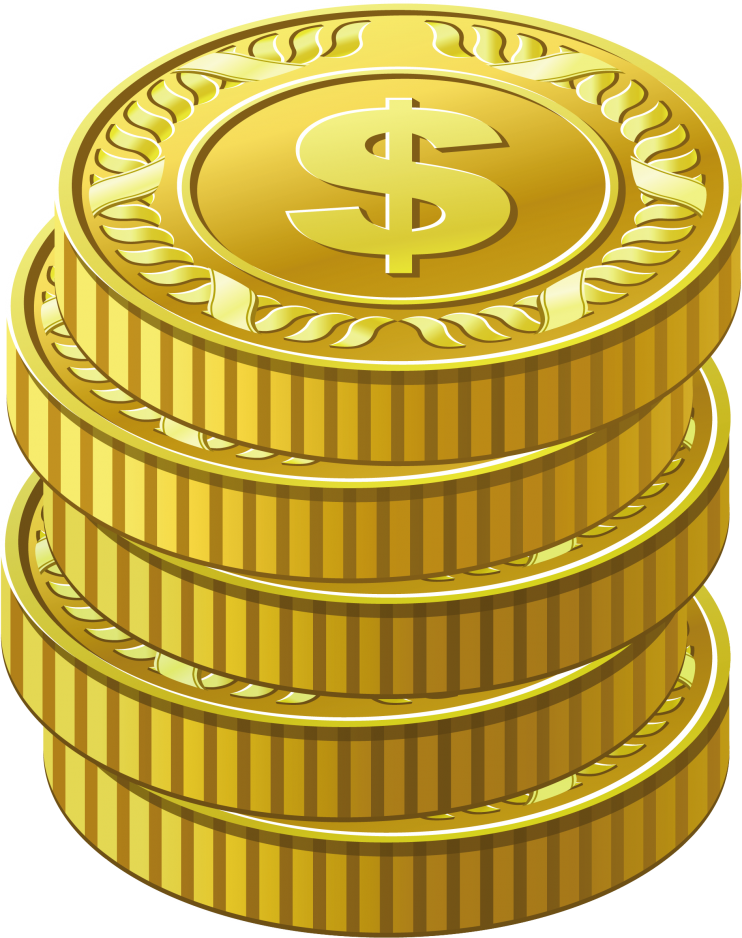 Stacked Golden Dollar Coins Vector PNG image