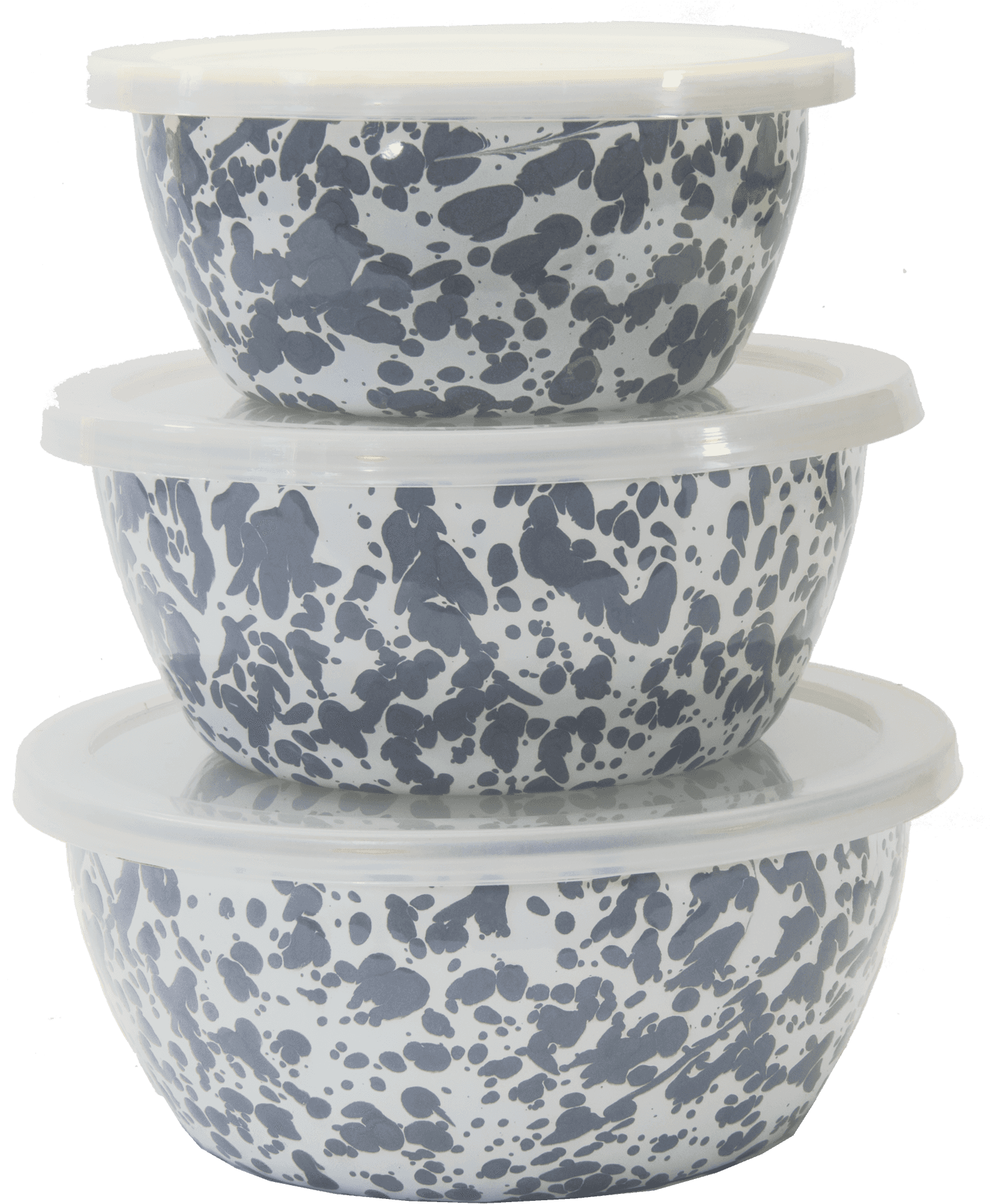 Stacked Speckled Bowls With Lids PNG image