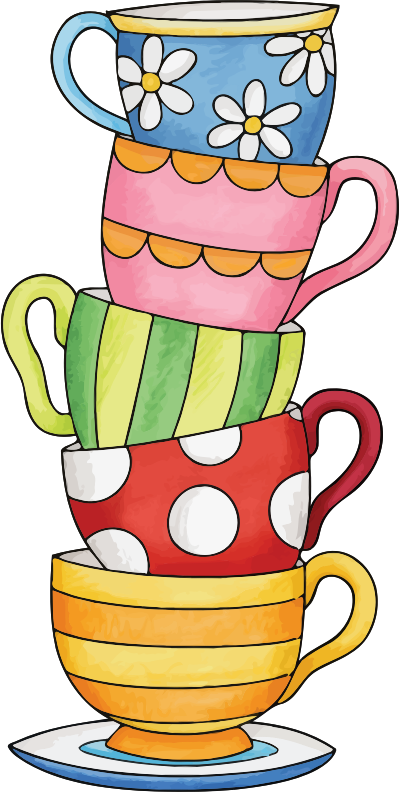 Stacked Teacups Colorful Patterns.png PNG image