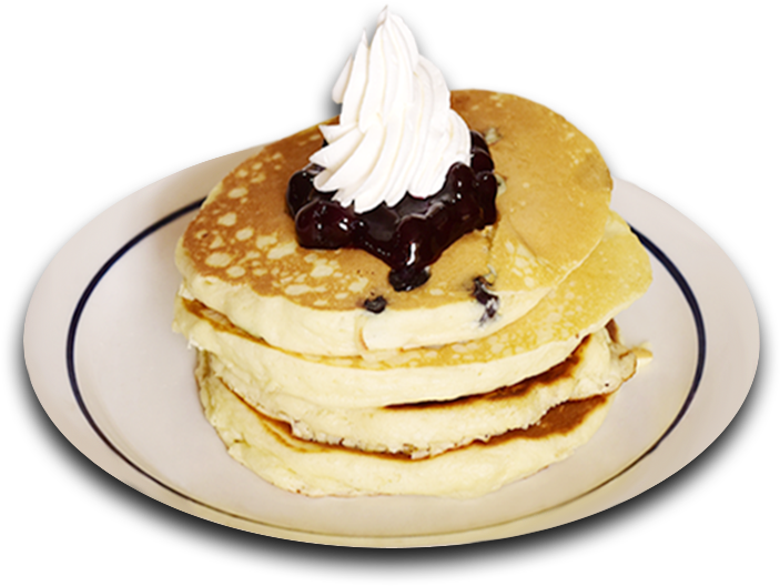 Stackof Pancakeswith Whipped Creamand Chocolate Topping PNG image