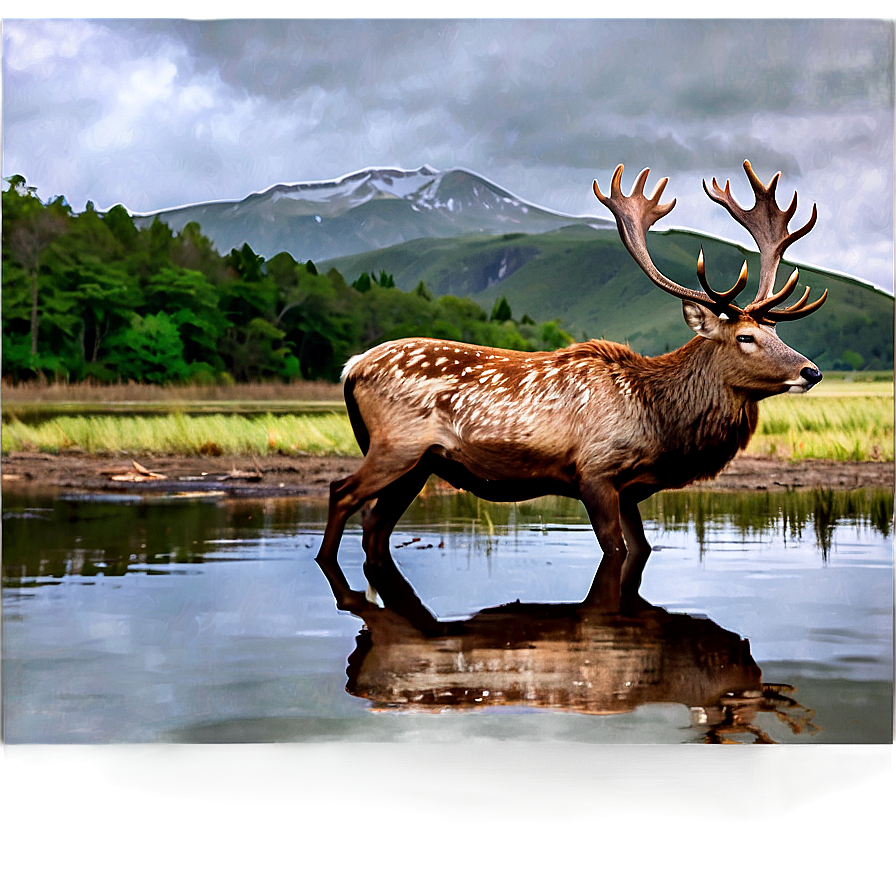 Stag By The Lake Png Daj PNG image