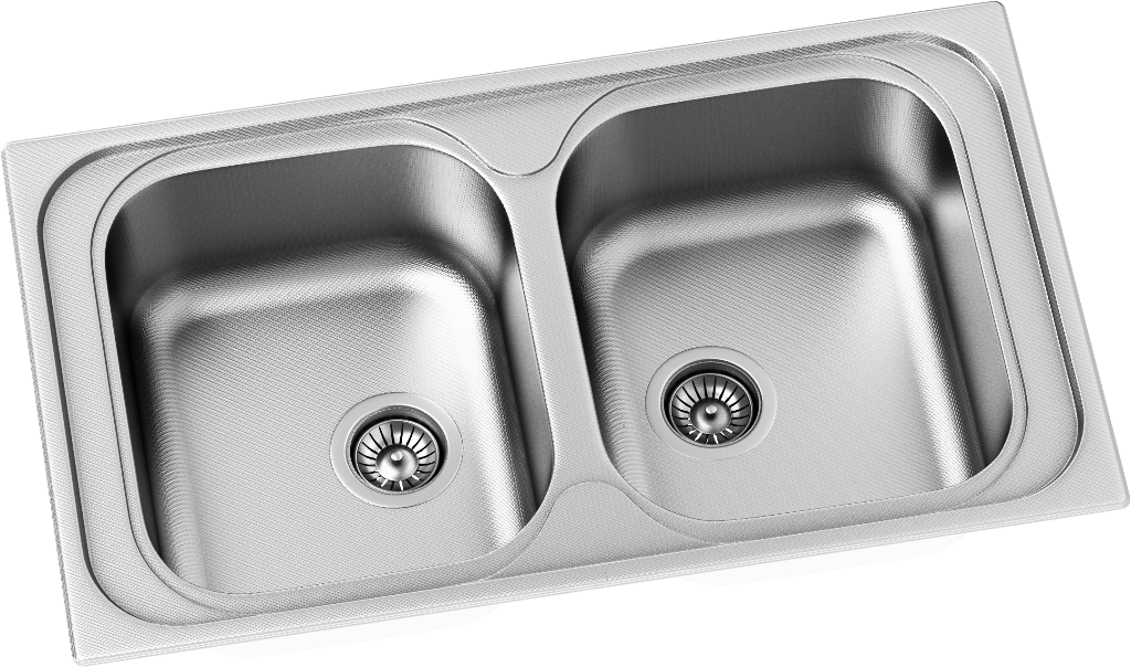 Stainless Steel Double Bowl Kitchen Sink PNG image