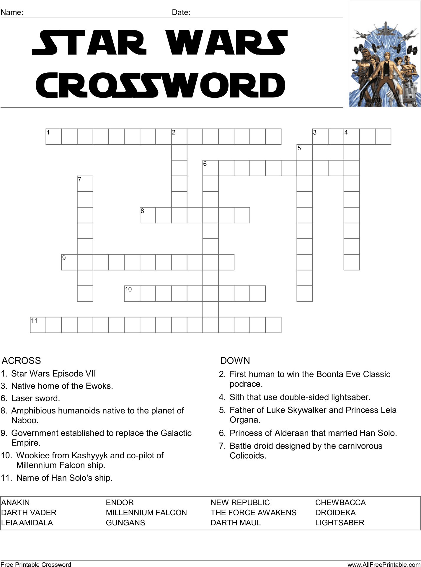 Star Wars Crossword Puzzle PNG image