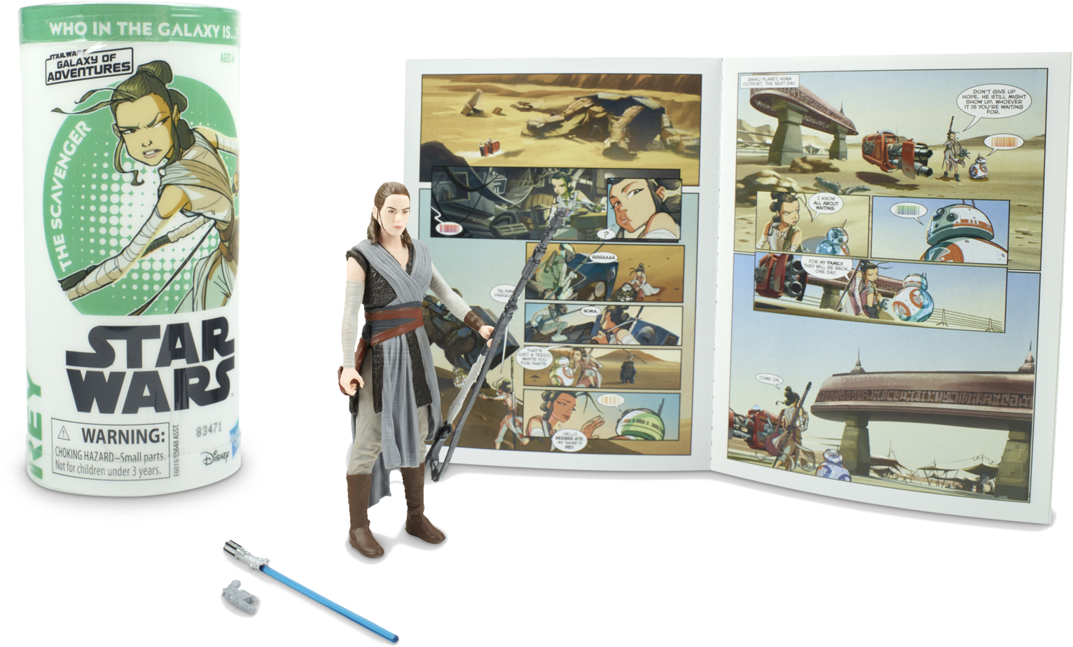 Star Wars Rey Action Figureand Comic Set PNG image