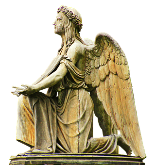 Statueof Angelwith Wreathand Outstretched Hand PNG image