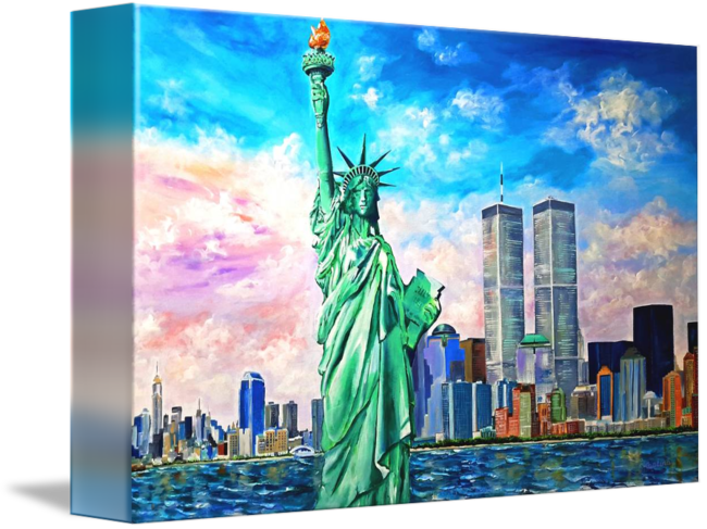 Statueof Libertyand Twin Towers Canvas Art PNG image