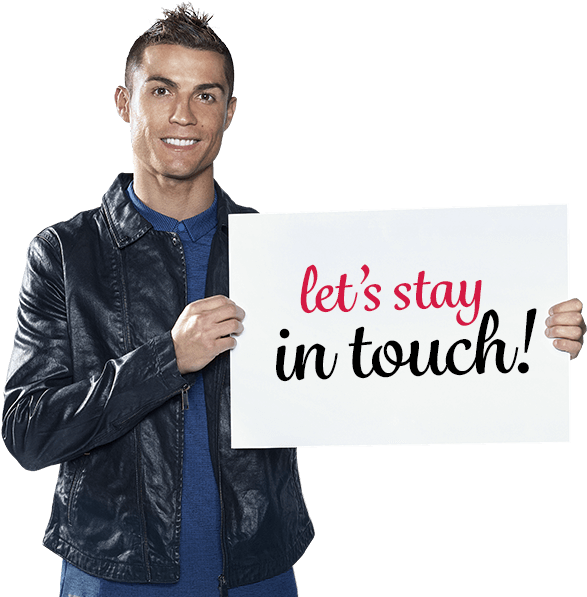 Stay In Touch Ronaldo Holding Sign PNG image