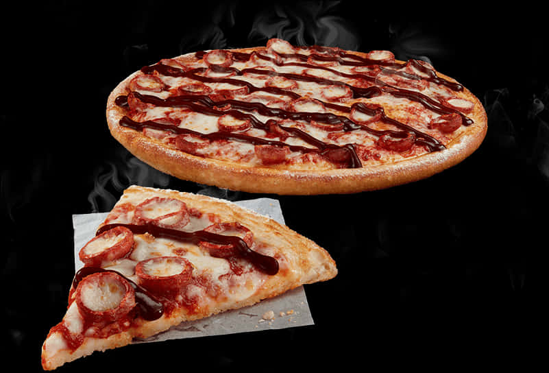 Steaming Hot Pepperoni Pizzawith B B Q Drizzle PNG image