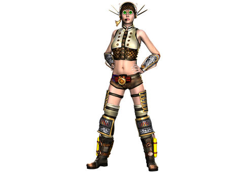 Steampunk Female Character3 D Model PNG image