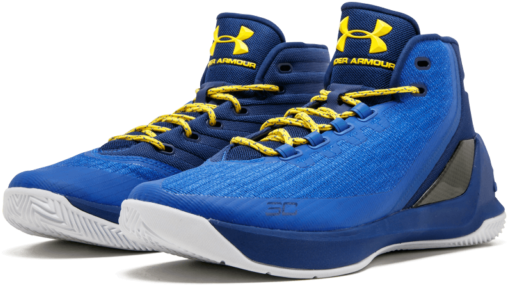 Steph Curry Blue Yellow Basketball Shoes PNG image