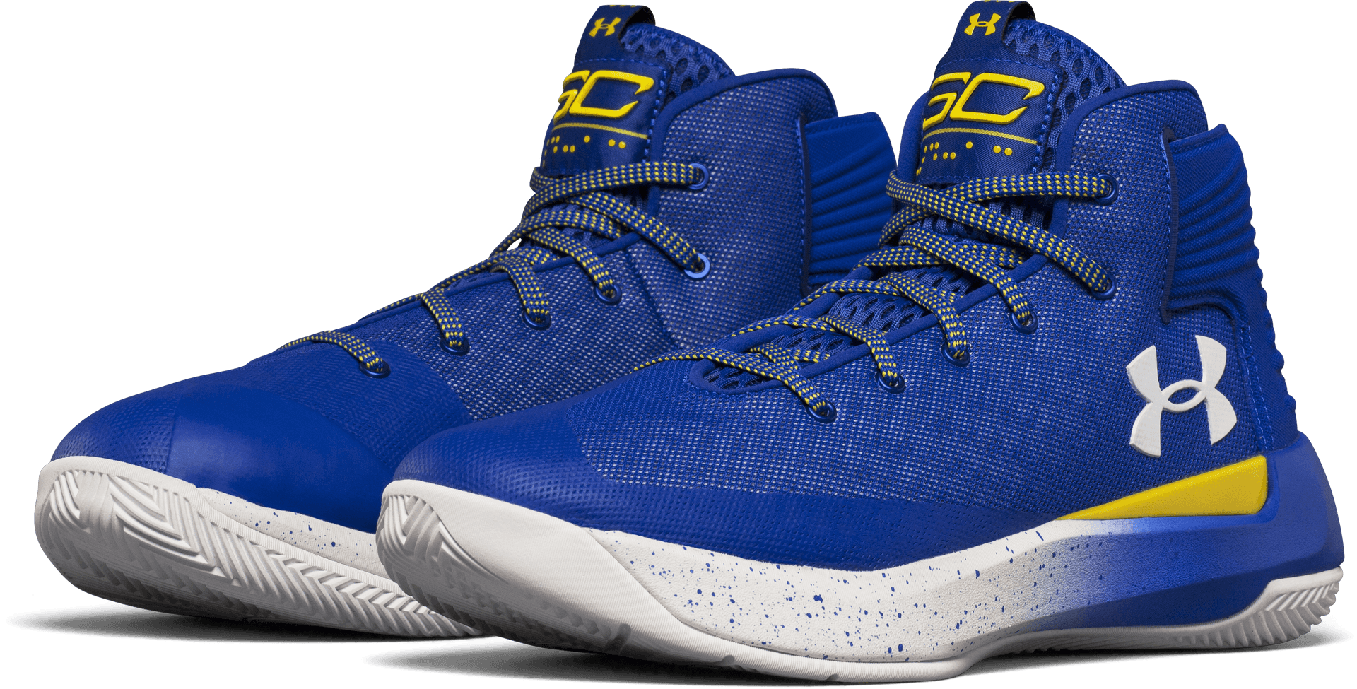 Steph Curry Blue Yellow Basketball Shoes PNG image