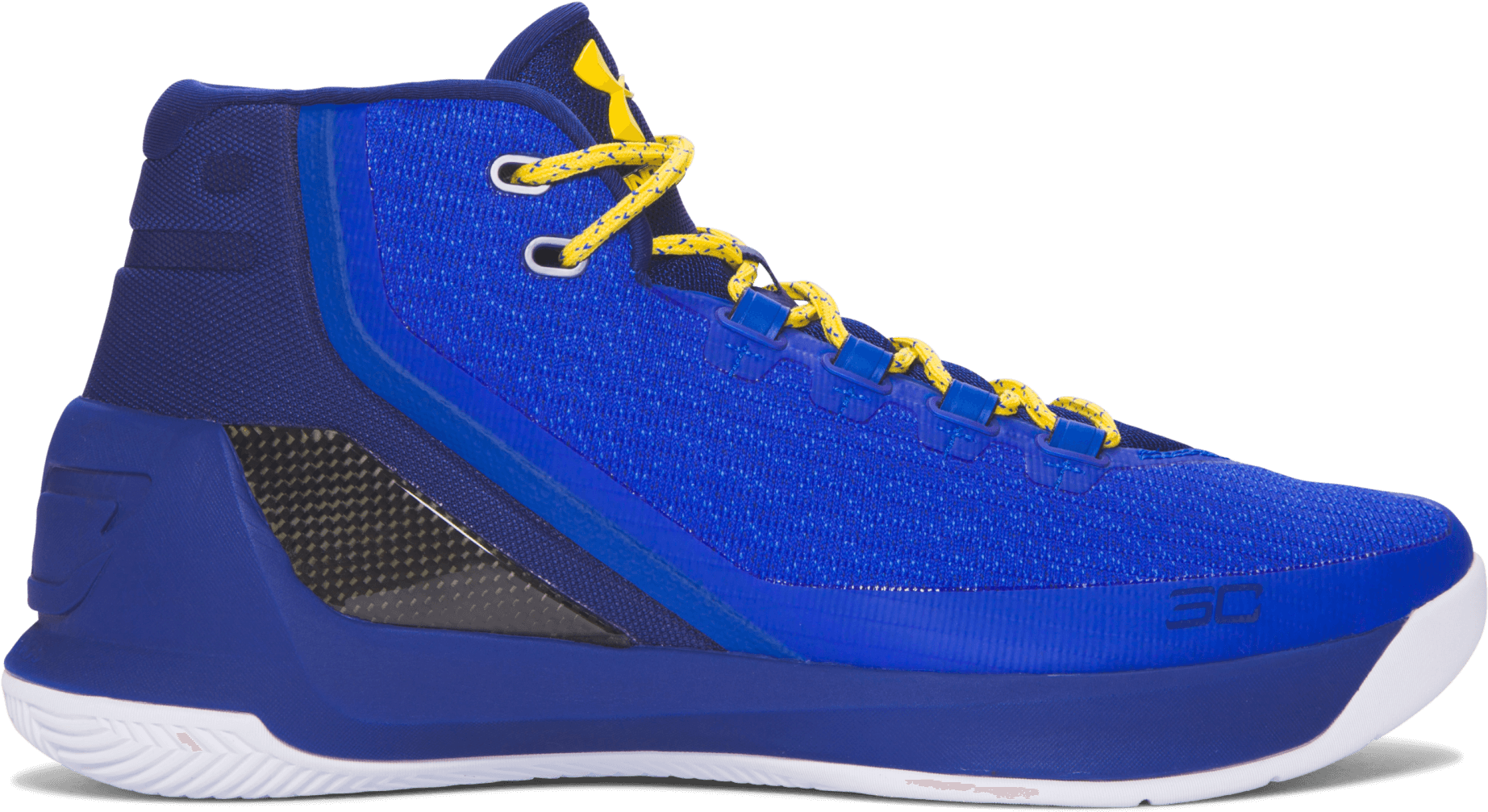 Steph Curry Blueand Yellow Basketball Shoe PNG image