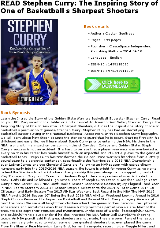 Stephen Curry Inspiring Story Book Cover PNG image